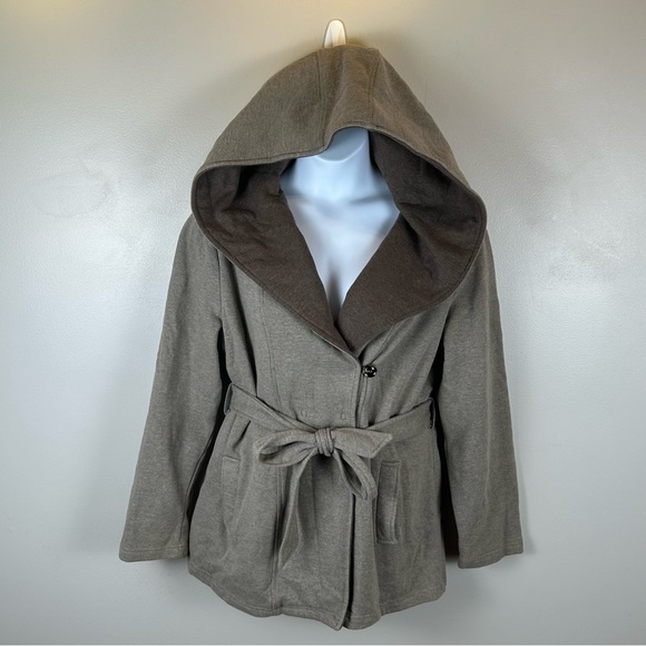 Sebby Jacket Womens Size XXL Taupe Brown Fleece Attached Oversized Hood Cozy - Picture 1 of 12